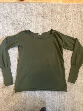 Olive Green Una Pluma Scoop Neck Lightweight Sweater Organic Cotton Small